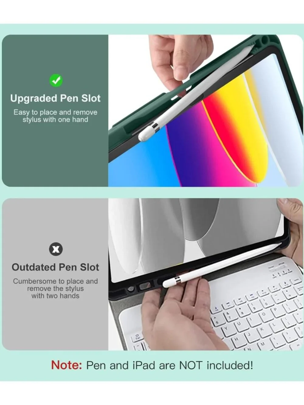 Stylish iPad Case with Wireless Keyboard for 10th & 11th Gen - Slim & Protective